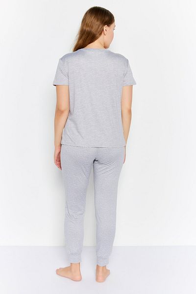 Rae dunn Women 2 Piece Heather Short Sleeve Top And Pajama, Grey