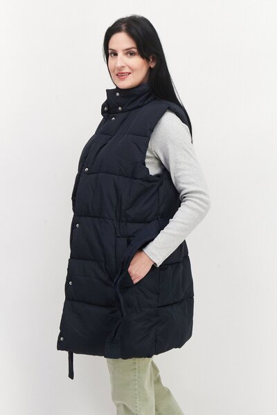 French Connection Women Belted Quilted Puffer Jacket Vest, Dark Navy