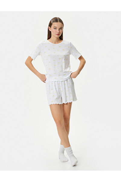 Koton Σορτς Πιτζάμα Σετ κοντομάνικο Crew λαιμόκοψη φλοράλ βαμβακερό