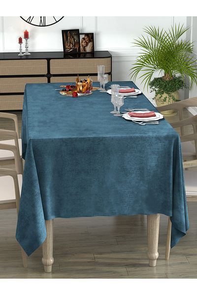 Perle Daily Series Velvet Textured Deep Blue Color Tablecloth