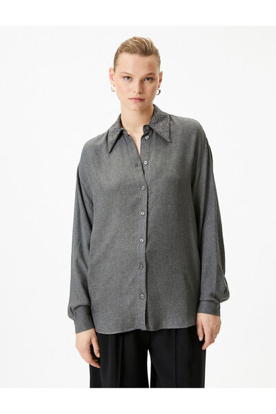 Koton Uzun Kollu Gömlek Yaka Detaylı Düğmeli Regular Fit