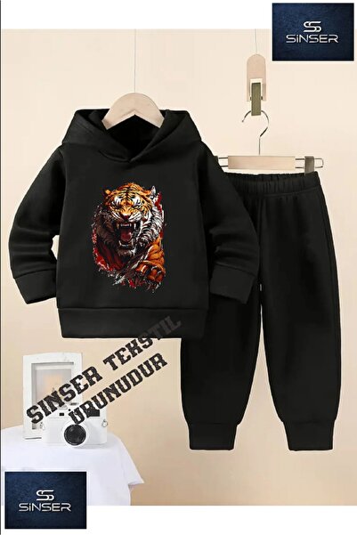 SİNSER TEKS Παιδικό σετ φόρμας με κουκούλα για κορίτσια/αγόρια με στάμπα «TIG...