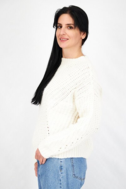 IKKS Women Band Logo Long Sleeve Textured Sweaters, White