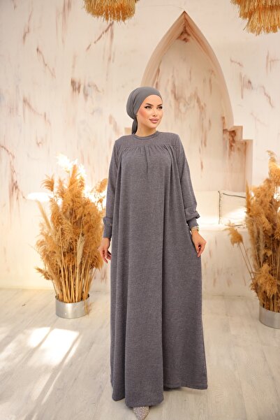 Nissra Ankanoor Γκρι Ρόμπα Μουσουλμανικό Φόρεμα με Πόρπη Anka 258027