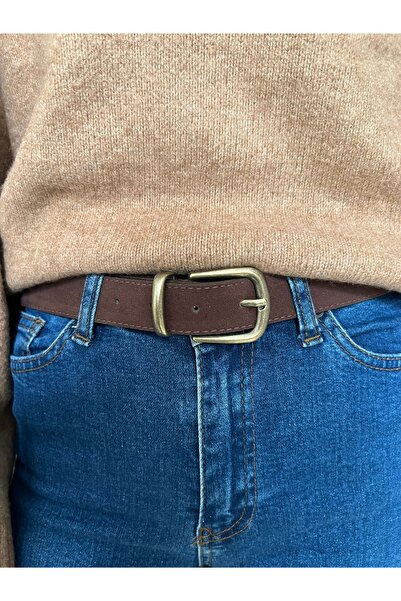 Eksibir Kahverengi Süet Kadın Kemeri Pantolon Kemeri Elbise Kemeri