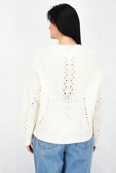 IKKS Women Band Logo Long Sleeve Textured Sweaters, White