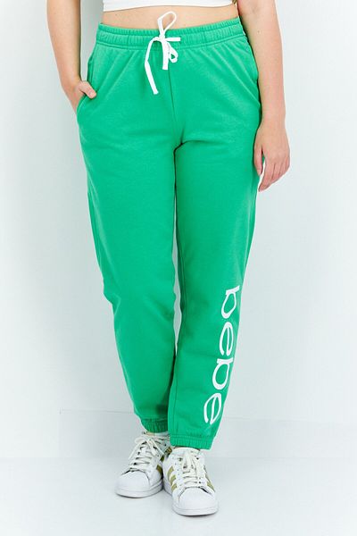 Bebe Women Regular Fit Brand Logo Jogger Pants, Green