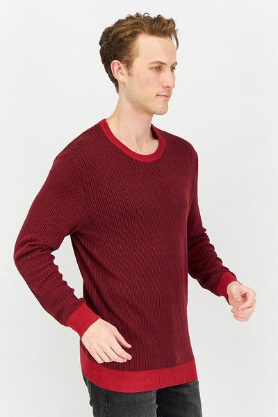 Club Room Men Crew Neck Long Sleeves Textured Sweatshirt, Red Combo