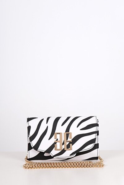EXPLOSION Zebra Desenli Metal Logolu Clutch Çanta(Kampanyalı Ürün)
