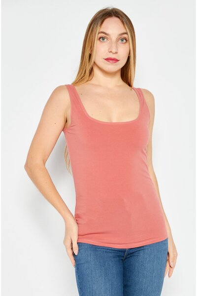 Etam بلوزة نسائية بدون أكمام بفتحة رقبة دائرية، وردي باهت