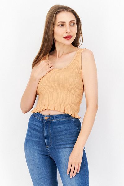 Dkny Jeans Women Scoop Neck Sleeveless Ribbed Top, Light Brown