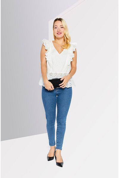 Esprit Women V Neck Sleeveless Textured Top, Off White