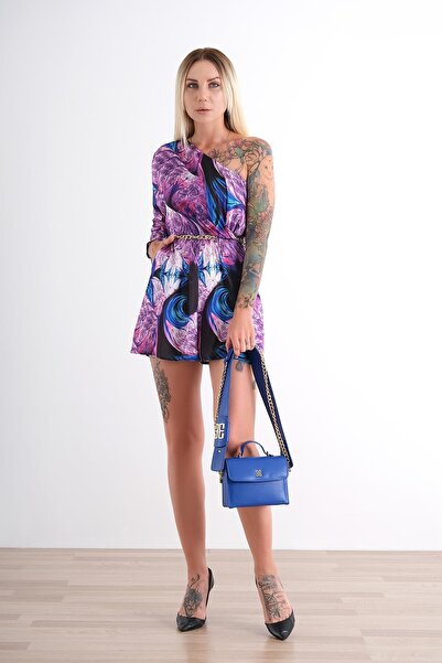 EXPLOSION Desenli Saten Tek Kollu Kısa Tulum