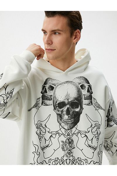 Koton Oversize Hoodie Skull με στάμπα μακρυμάνικο