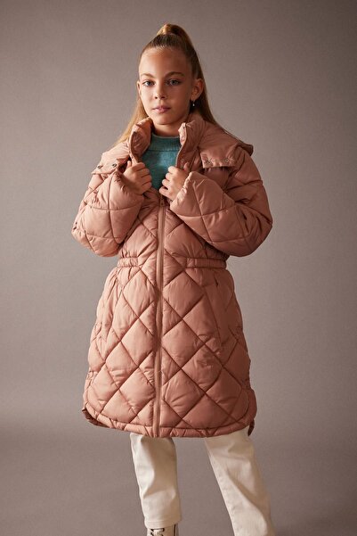 DeFacto Vodoodpudivý dlouhý kabát s kapucí pro dívky - A0890a823au