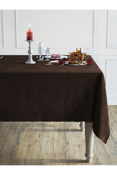 Perle Daily Series Velvet Textured Brown Tablecloth