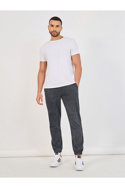 Styli Slim Fit Washed Joggers with Tonal Embroidery Detail