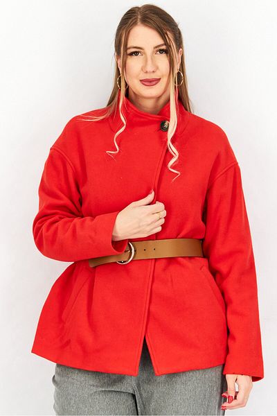 ONE STEP Women Solid Long Sleeve Belted Trench Coat, Red