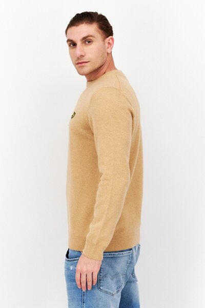 Lyle & Scott Men Crew Neck Brand Logo Sweaters, Dark Beige