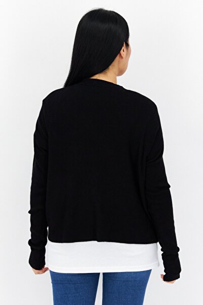 s.Oliver Women Open Front Plain Long Sleeves Sweater, Black