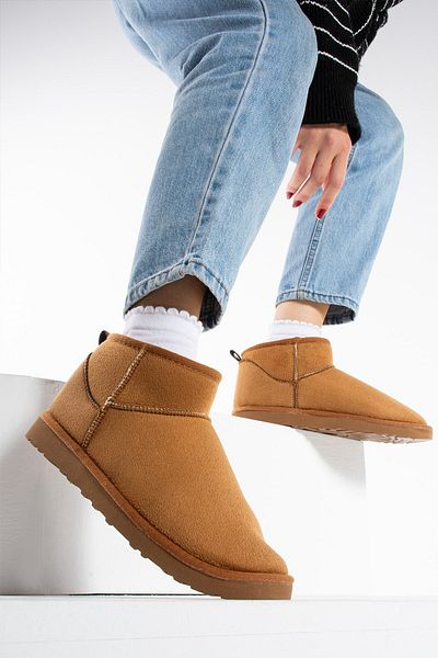 Seniorah Liana Tan Suede Thin Sole Women's Boots with Fur Inside