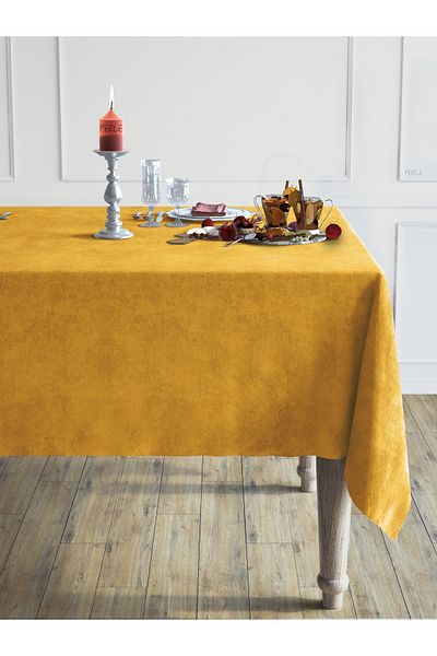 Perle Daily Series Velvet Textured Saffron Color Tablecloth