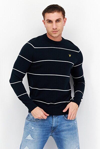 Lyle & Scott سترة رجالي بشعار العلامة التجارية بأكمام طويلة وياقة دائرية، أزر...
