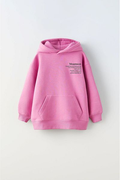 GIA - ART Pink Hooded Fleece Inside Mountain Printed Unisex Children's Sweatshirt