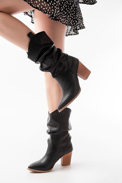Moda Asmira Ls-1860 Black Gusseted Thick Heeled Daily Women's Boots