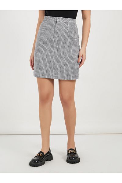 Styli Tweed Mini Skirt with Zip Closure