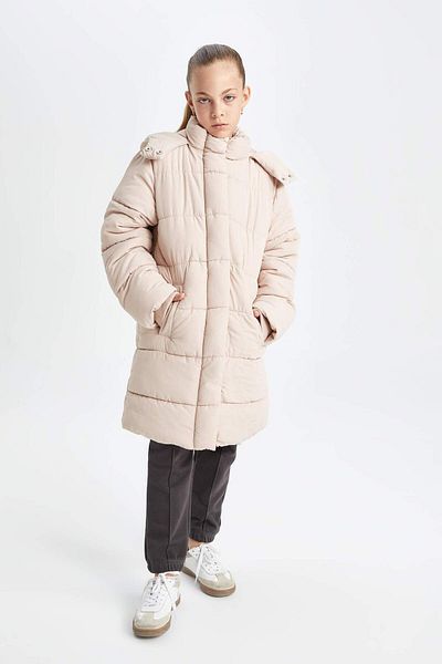 DeFacto Girl's Water Repellent Hooded Zippered Snap Closure Pocket Parka C8474A824Au