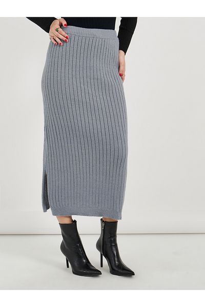 Styli Ribbed Knit Midi Skirt with Side Slit