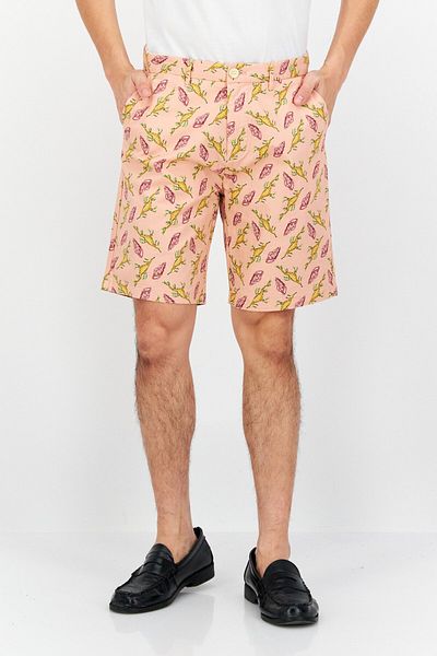 Scotch & Soda Men Regular Fit Allover Print Basic Shorts, Pink Combo