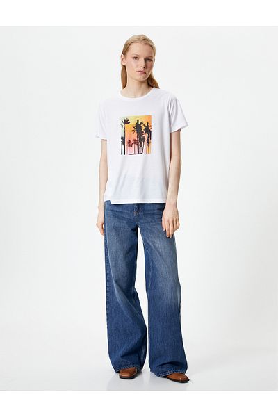 Koton Crew Neck Printed Cotton T-Shirt