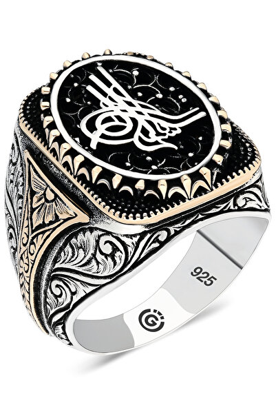 OTTOTESBİH Erkek Osmanlı Tuğralı Erkek Yüzük 925 Ayar Gümüş Yüzük