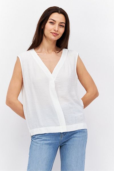 Esprit Women V Neck Sleeveless Textured Blouse, White