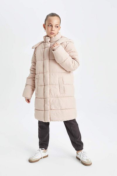 DeFacto Girl's Water Repellent Hooded Zippered Snap Closure Pocket Parka C8474A824Au