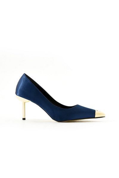 Gökçe Shoes Lisa Navy Blue Satin Metal Detail Women's Heeled Shoes
