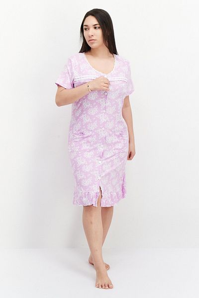Miss Lillian Women Floral Printed Short Sleeve Pajama Dress, Purple