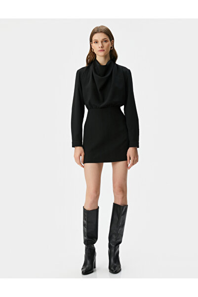 Koton Drape Yaka Elbise Mini Uzun Kollu