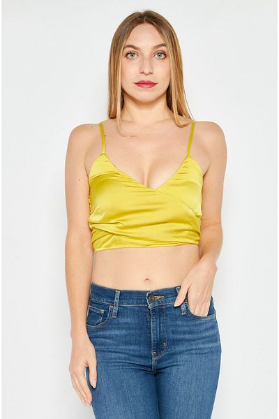Etam Women Scoop Neck Sleeveless Crop Top, Mustard