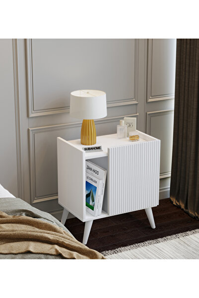 subahome %100 Mdf - 50 Cm Minimalist Şık Beyaz Kapaklı Komodin Çok Amaçlı Dol...