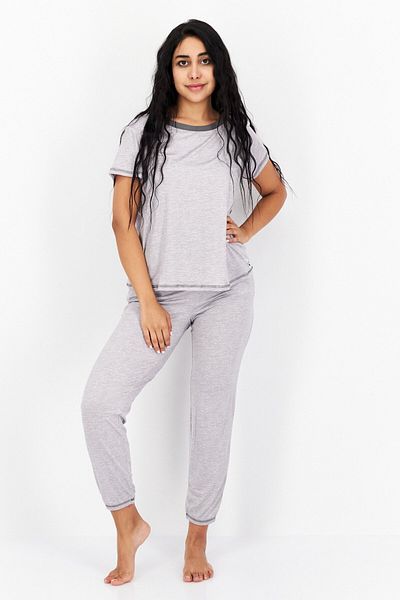 Bearpaw Women 2 Pieces Heather Short Sleeves T-shirt And Pajamas, Light Grey