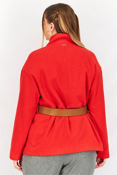 ONE STEP Women Solid Long Sleeve Belted Trench Coat, Red