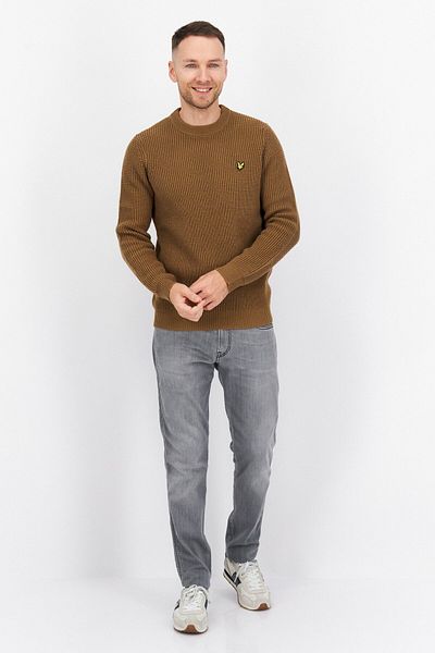 Lyle & Scott Men Crew Neck Long Sleeve Brand Logo Sweater, Tan