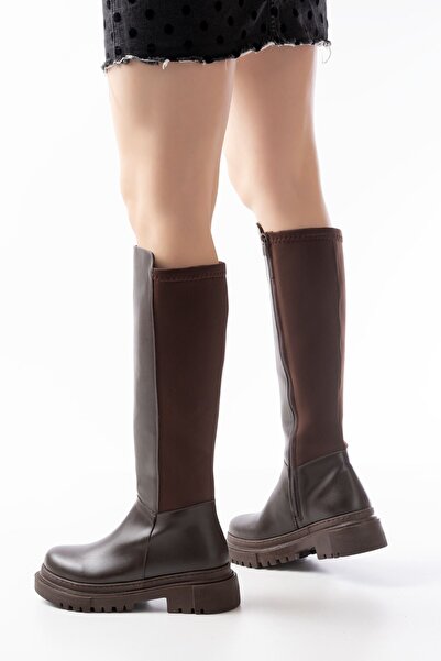 serkanseyyid 812-305 Καφέ Stretch Back Zipper Daily Γυναικείες Μπότες