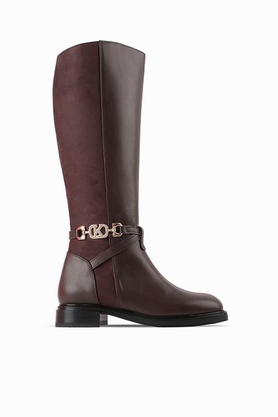 Lal Shoes & Bags Дамски ботуши Metis с метална катарама и камъни - кафяви