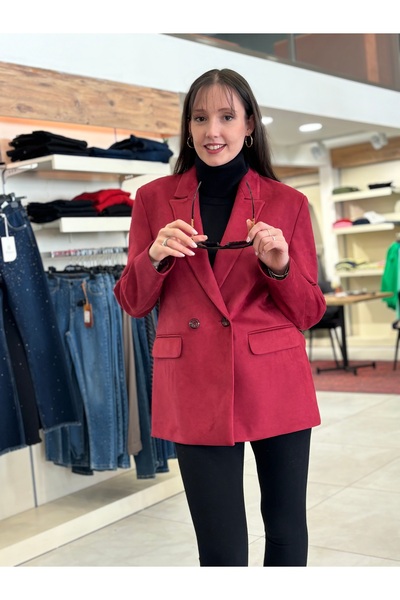 AYHAN Women's Scuba Suede Single Button Bleazer Jacket