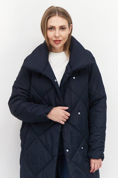 French Connection Women Plain Quilted Jacket, Navy