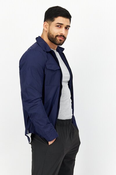 Replay Men Brand Logo Windbreaker Jacket, Navy Blue